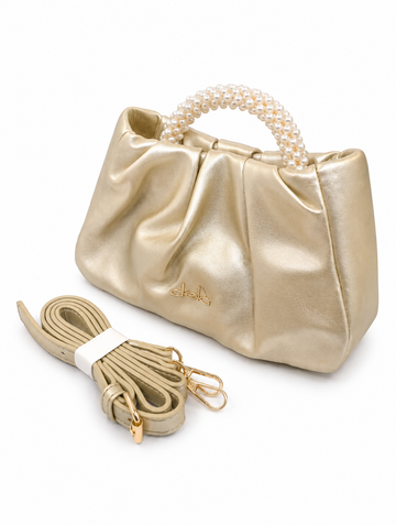 Luxury Champagne Gold Pearl Handle Shoulder Bag for Women